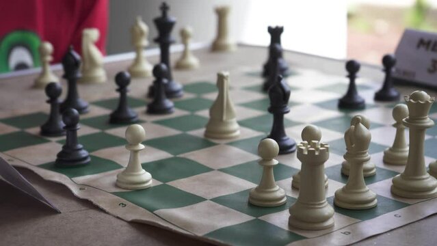 Close view of a chessboard while players think their play.