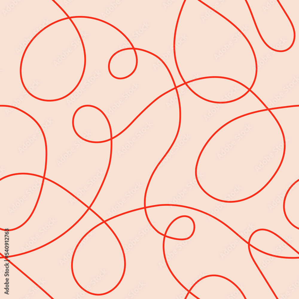 Wall mural thread line seamless pattern. curvy intersections of ropes in organic smooth print. abstract squiggl