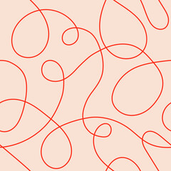 Thread line seamless pattern. Curvy intersections of ropes in organic smooth print. Abstract squiggly modern background with continuous lines.