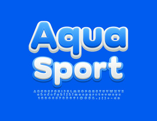 Vector modern emblem Aqua Sport with Blue and White Font. Modern style Alphabet Letters, Numbers and Symbols set
