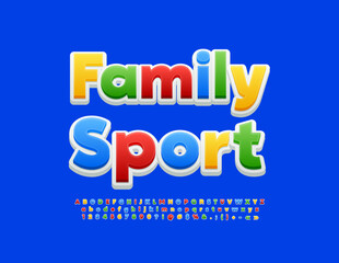 Vector colorful sign Family Sport. Trendy bright Font. Creative set of Alphabet Letters, Numbers and Symbols