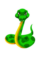 Cartoon green snake on white background. Vector snake