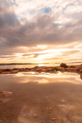 Obraz premium Beautiful sunset on the west promenade in San Antonio Abad, Ibiza Island. Balearic