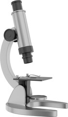 Realistic gray microscope. 3D rendering. PNG Icon on transparent background