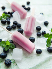 Homemade blueberry ice cream or popsicles