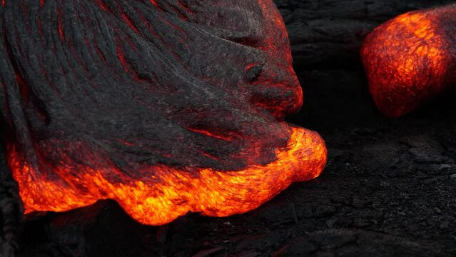 Volcanic lava turns into solidified magma creating a new landscape