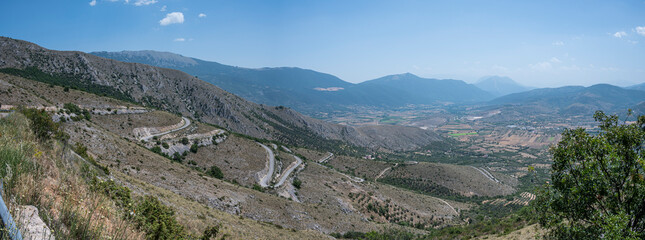Extra wide angle Panoramic view from Rocca Calascio on Campo Imperatore and the Gran Sasso massif