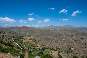 Panoramic view from Rocca Calascio on Campo Imperatore and the Gran Sasso massif
