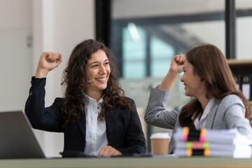 Smiling Businesswoman working with partner at office. finance concept.