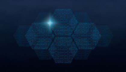 Binary codes hexagons of zeros and ones. Security layers and zones, with technological feeling. Copy space for presentations. Technology background