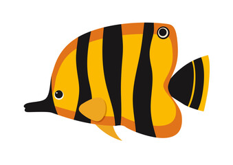 Cartoon orange and black fish in flat style. Vector illustration of aquarium fish isolated on white background