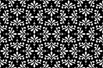 Flower geometric pattern. Seamless vector background. White and black ornament. Ornament for fabric, wallpaper, packaging. Decorative print