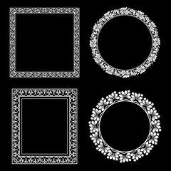 Set of decorative frames Elegant vector element for design in Eastern style, place for text. Floral black and white borders. Lace illustration for invitations and greeting cards.