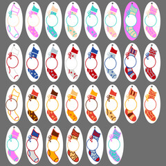 Christmas labels. Socks on a white background. Doodle drawing. Rectangular tag. Collection of Christmas price tags. Christmas templates for paper cutting.