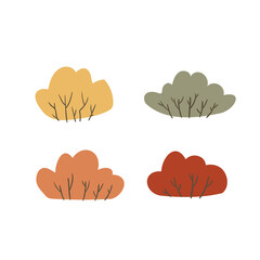 Autumn city creator clipart, fall park vector illustrations, small houses in Scandinavian style and colorful trees in flat style.