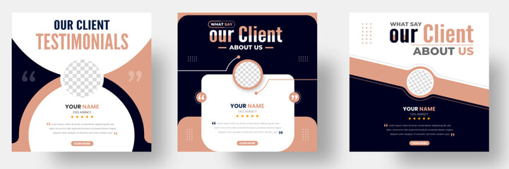 Customer feedback testimonial social media post web banner template. client testimonials social media post banner design template with blue color