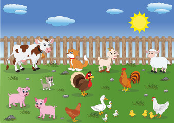 Obraz premium Cartoon Illustration of Farm Animals. Domestic animals
