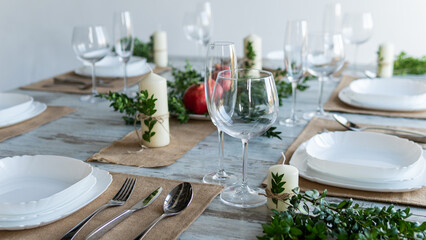Beautiful table setting with lavender flowers on wooden background