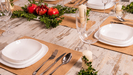 Beautiful table setting with lavender flowers on wooden background