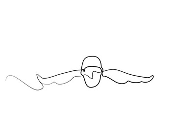 a swimmer jumping into a floating pool drawing single line concept