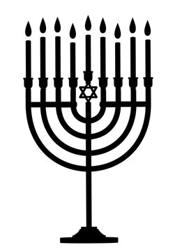 Hanukkah menorah black icon isolated on transparent background. Png file.