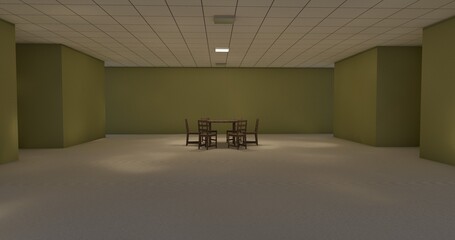 alone in the backrooms liminal space 3d render © Hirzan