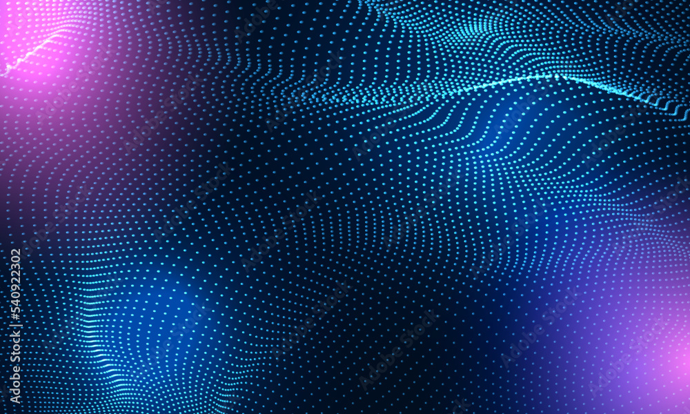 Poster abstract waving dots particle technology background design. abstract motion waving dots particles, h