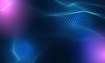 Abstract Waving Dots Particle Technology Background Design. Abstract motion waving dots particles, hi-tech and big data visualization futuristic technology. Fractal element in a futuristic. Vector
