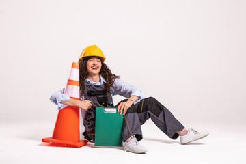 a business woman With cones over white background