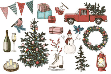Christmas vector collection in vintage style