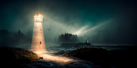 lighthouse on the coast at night