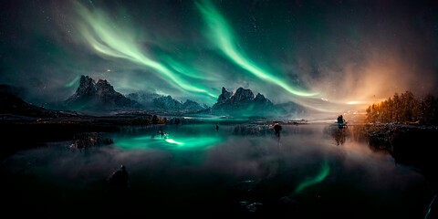 northen lights over the mountains