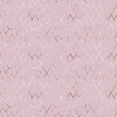 Geometric seamless pattern. Abstract background. Modern geometry texture. Repeated rose gold color lattice. Repeating glam geometric wallpaper for design prints. Repeat geo patern. Vector illustration