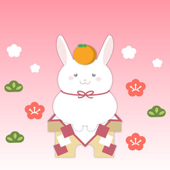 かわいい鏡餅のうさぎ（卯年）のイラスト