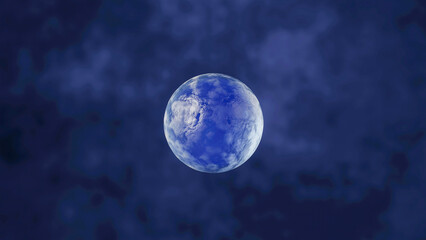 A blue planet in deep space 3d render