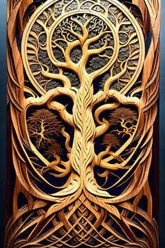 tree of life / spiritual tree made of wood - sacred geometry symbol - wood carving