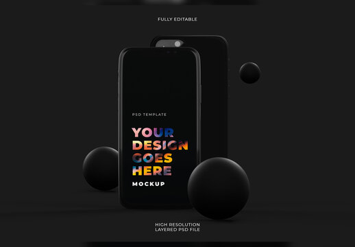 Vertical Black Smartphone Mockup in Dark Style with App Presentation