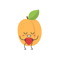 Apricot cute character cartoon love sign heart favorite juicy sweet fruit smiling face cheerful kawaii joy happy emotions icon vector illustration.