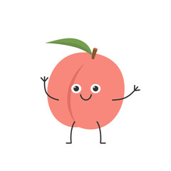 Peach cute character cartoon greeting juicy sweet fruit smiling face kawaii joy happy cheerful emotions icon vector illustration.