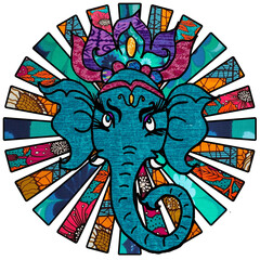 Ganesh Ganesha Elephant head Retro Sun Rays design