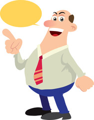 Businessman with raised index finger and speech bubble. Vector illustration