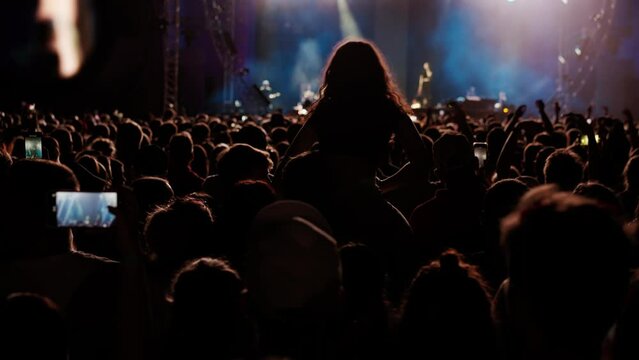 Back view of a crowd of people at an outdoor concert