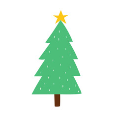 Doodle Christmas tree isolated element on white. Cute winter pine tree for xmas invitations, banners, prints in cartoon style. Hand drawn clipart. Vector illustration 