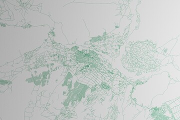 Map of the streets of Jelalabad (Afghanistan) made with green lines on white paper. 3d render, illustration