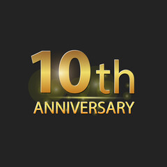 Gold 10th year anniversary celebration elegant logo