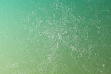 Map of the streets of Rome (Italy) made with white lines on yellowish green gradient background. Top view. 3d render, illustration