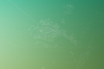 Map of the streets of Venice (Italy) made with white lines on yellowish green gradient background. Top view. 3d render, illustration