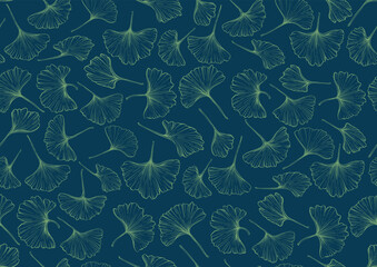 Ginkgo biloba leaves. Seamless pattern, background. Vector illustration. In botanical style