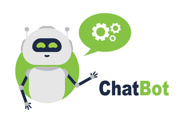 The chat bot vector design illustration. Support service bot. Chatbot greets. Smiling chatbot helping solve a problems. Online consultation, customer service, support, assistant