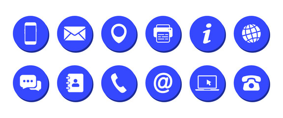 Contact us icons. Communication icons set. Business card contact information symbols. Set of Contact Us icon of differents styles. Vector illustration